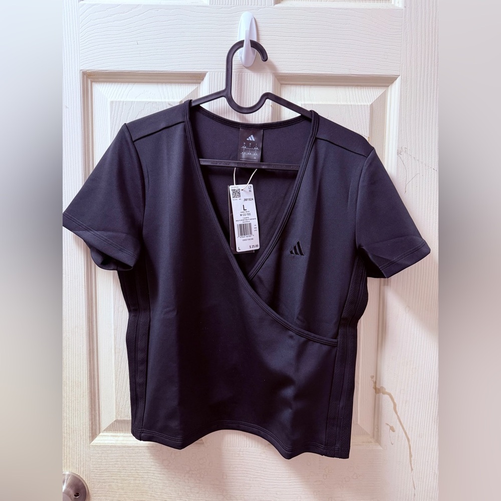 ❤️ NWT Adidas Women's Surplice-Neck Three-Stripes Short-Sleeve T-Shirt